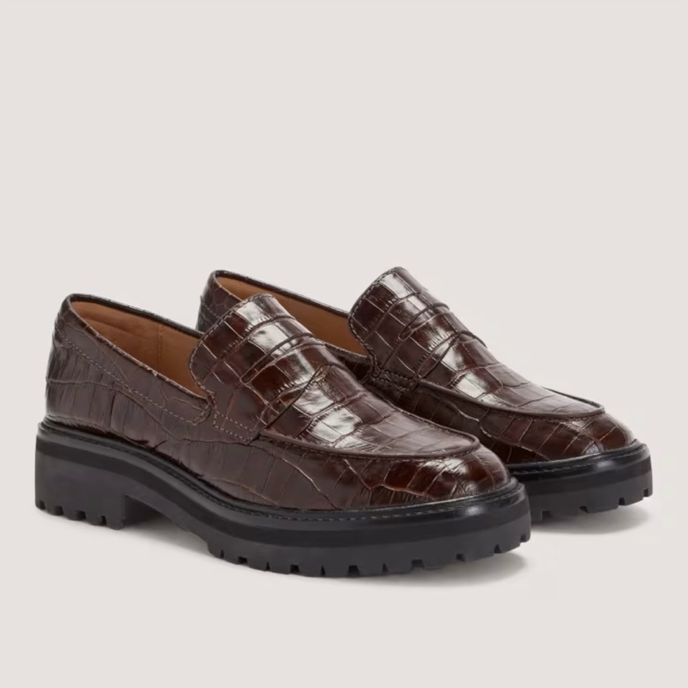 Everlane Brown Croc-Embossed Loafers
